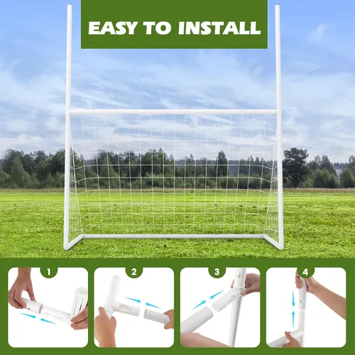 Miniatura 5 de GYMAX Red de fútbol 2 en 1 y poste de portería de fútbol, 65 x 43 pulgadas, blanco, juego de portería de fútbol para niños con estacas de tierra