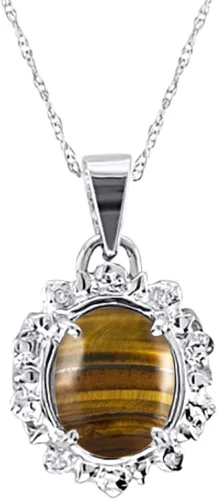 Rylos Collares para mujer oro blanco de 14 quilates collar con colgante de ojo de tigre y diamante 0354 x 0276in joyería de piedras preciosas de
