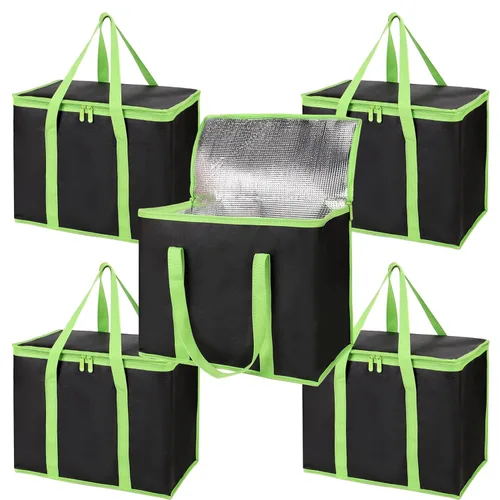 Miniatura 12 de Bodaon - Paquete de 5 bolsas aisladas para entrega de alimentos para comidas frías y calientes, tamaño XXXL, bolsa aislada para catering, bolsa