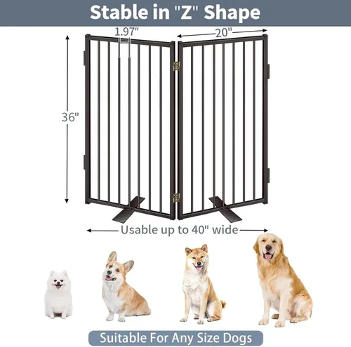 Miniatura 5 de Puertas de metal independientes para perros con puerta para interiores y exteriores, 40 pulgadas, extra ancha, 36 pulgadas de alto, puerta Negro