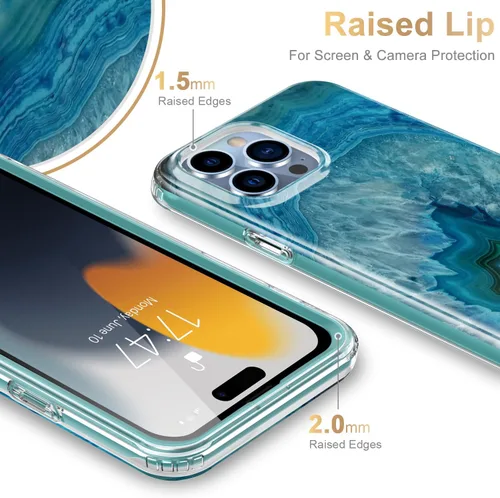 Miniatura 3 de Esdot Funda para iPhone 15 Pro con protector de pantalla integrado, funda duradera con diseños de moda para mujeres y niñas, elegante funda Piedra