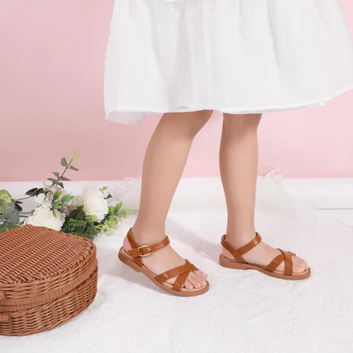 Miniatura 3 de PANDANINJIA Elva - Sandalias para niñas con puntera abierta, bonitas, planas, sandalias de vestir con tiras cruzadas, zapatos de verano para niños
