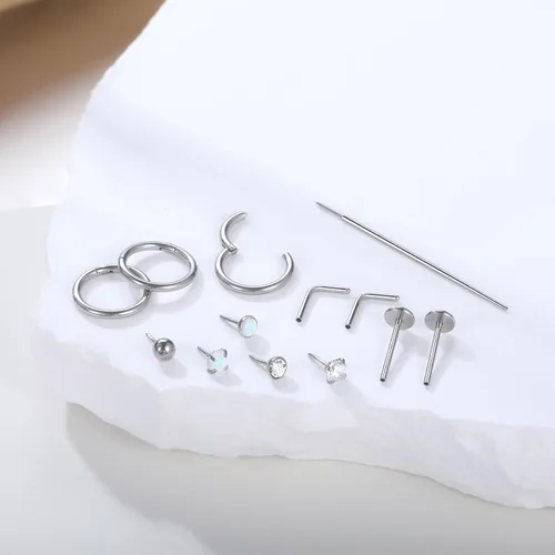 Miniatura 6 de Xpircn Anillo de labio de acero inoxidable con circonita cúbica, 20G, 18G, 16G, sin rosca, piercing para labio, nariz, hélix, tragus, cartílago