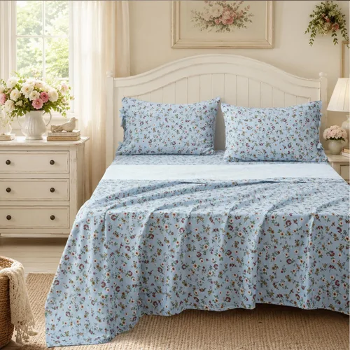 Miniatura 8 de FADFAY Juego de sábanas de tamaño individual para niñas, ropa de cama de algodón con flores, sábanas rosa pálido y amarillo claro con rosetas, ropa