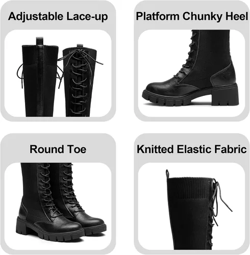 Miniatura 5 de Jeossy Botas altas hasta la rodilla para mujer 9603 Botas de tacón grueso con plataforma para mujer