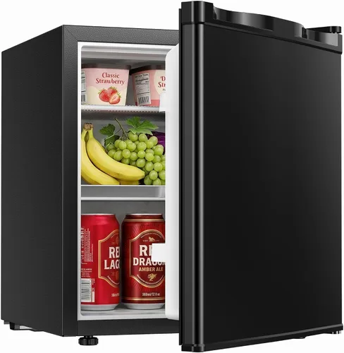 Icyglee - Mini refrigerador de 1.7 pies cúbicos con congelador; refrigerador compacto de una sola puerta reversible, termostato ajustable y ahorro