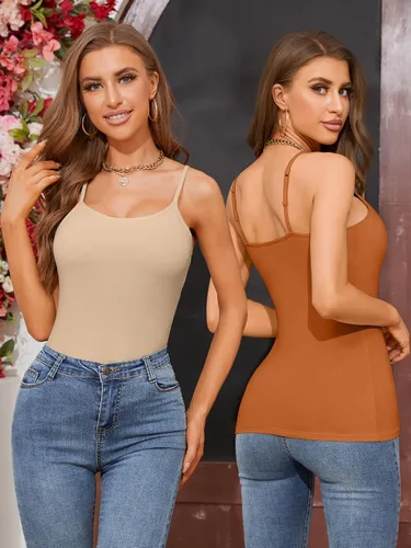Miniatura 31 de Camisa Attraco de algodón, con tirantes estilo espagueti, con brasier incorporado, 2 paquetes, para mujer