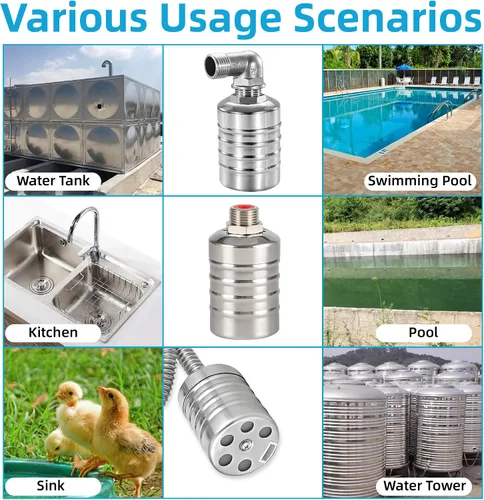 Miniatura 7 de Válvula de flotador con control automático de nivel de agua, válvula de tanque de cierre automático de acero inoxidable 304 con entrada