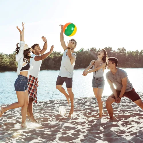 Miniatura 7 de Coopay Paquete de 50/100 bolas inflables de playa clásicas de arco iris, para piscina, decoración de fiesta de playa, juegos de agua de verano