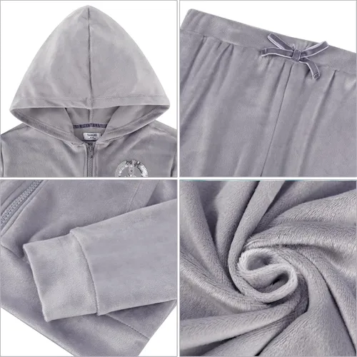 Miniatura 6 de V.&GRIN Girls 2 Piece Outfit Tracksuit Velour Zip-Up Hooded Sweatshirt and Athletic Sweatpants Clothes Kids Jogger Set