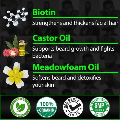 Miniatura 6 de Bálsamo de biotina para barba y bigote 2 veces más espesante, acondicionador vegano sin enjuague, suavizante natural, hidratante con aceite