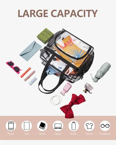 Miniatura 7 de Lyingflat Clear Bag for Stadium Events Clear Tote Bag with Removable Strap Transparent Bag for Sporting Concert Work