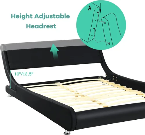 Miniatura 8 de NAFORT Base de cama tamaño Queen tapizada con cabecera ajustable curvada, moderna cama de plataforma de piel sintética de perfil bajo, soporte