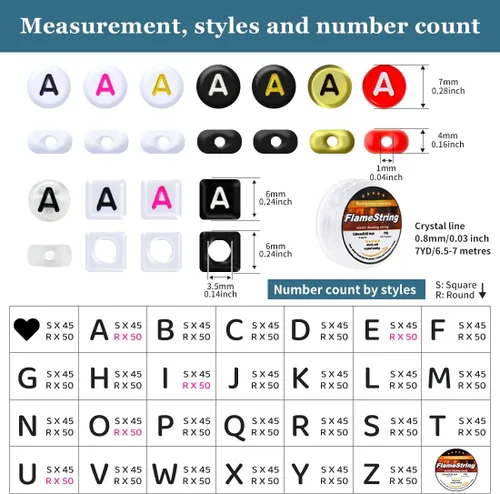 Miniatura 3 de Eppingwin 1400 cuentas de letras acrílicas, 0.16 x 0.27 pulgadas, brillan en la oscuridad, para hacer joyas y pulseras, caja de 28 cuadrículas