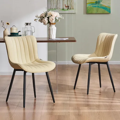 Miniatura 15 de YOUNUOKE Juego de 2 sillas de comedor negras, con tapizado de piel sintética para cocina y comedor con respaldo, silla de acento minimalista de Negro