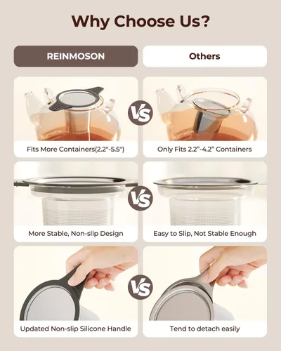 Miniatura 9 de Reinmoson Coladores y Filtros Grandes para Té Suelto de Una Taza, Infusores de Té de Malla Extra Fina de Acero Inoxidable 304 y Silicona de Grado