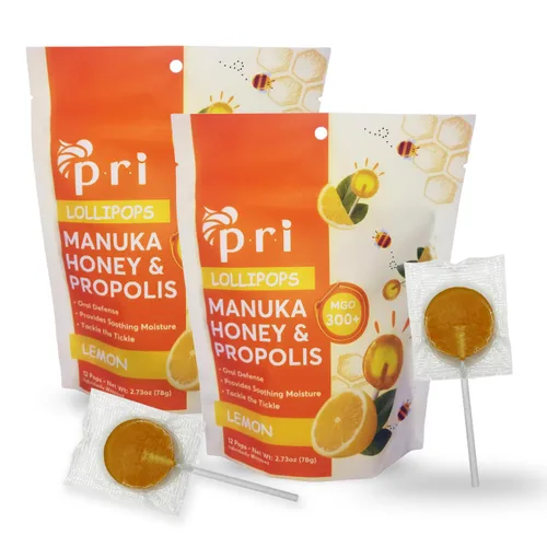 Miniatura 8 de P.R.I Miel de Manuka con Própolis, Certificada MGO 300+ – Piruletas para calmar la garganta, sabor saúco, (24 piruletas, 184 g)