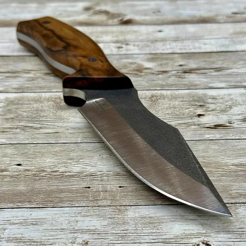 Miniatura 7 de Cuchillo de caza de hoja fija hecho a mano, cuchillo táctico de hoja N690 con funda de cuero y arrancador de fuego de magnesio, cuchillo táctico