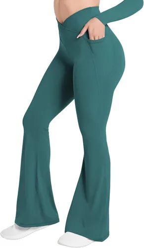 Sunzel Leggings acampanados, pantalones deportivos y cruzados para yoga, con control de abdomen, cintura alta y piernas anchas