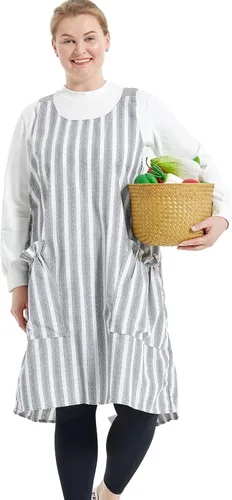 Miniatura 48 de Delantales grandes de talla grande para mujer con bolsillos de algodón y lino para hornear cocina