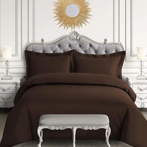 Tribeca Living Juego de funda de edredón de algodón egipcio, tamaño Queen, juego de cama liso de 3 piezas, incluye funda de edredón King y dos