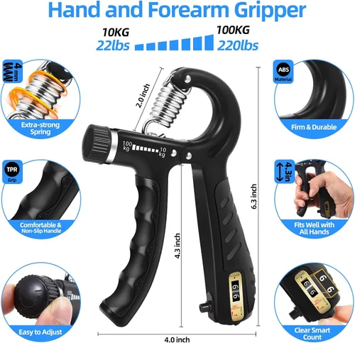 Miniatura 8 de 2 piezas de entrenador de fuerza de agarre con resistencia ajustable de 22-220 libras (10-100 kg), agarre de mano, fortalecedor de antebrazo