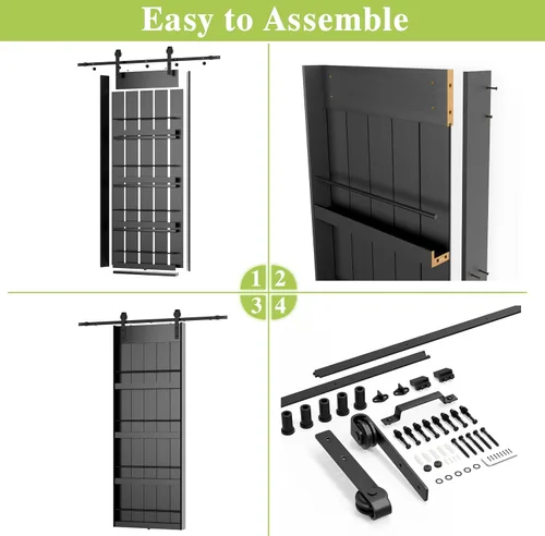 Miniatura 4 de BARNER HOME Puerta corrediza de granero de 30" x 84", puerta de granero estilo estante con kit de herrajes de 6 pies, hecha de MDF imprimado