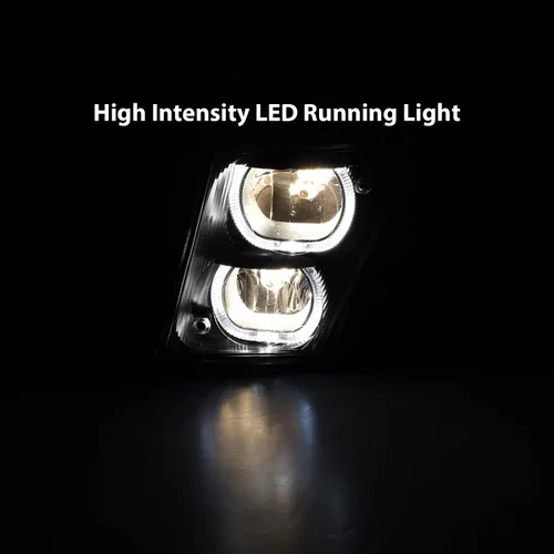 Miniatura 6 de AmeriLite Para Volvo VN VNX VNL VNM 2003-2017 Truck Black Dual LED Halo Bar Parachoques Luces antiniebla de repuesto Par con cableado - Lado