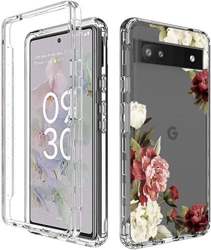 Miniatura 6 de Funda para Google Pixel 6A, diseño floral, protector de pantalla de vidrio templado transparente, funda protectora de cuerpo completo