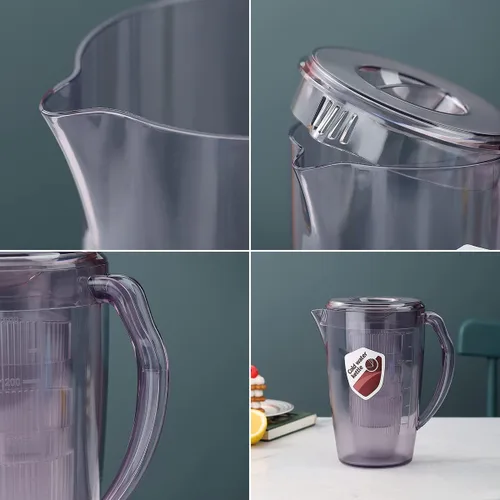 Miniatura 7 de HOMQUEN Jarra de plástico con 3 tazas, jarra de agua de 60 onzas/1.8 L con tapa, jarra de té helado, jarra de agua, jarra de agua con asa para té