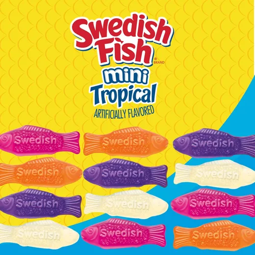 Miniatura 5 de SWEDISH FISH Mini caramelo tropical suave y masticable, caramelo a granel, bolsas de 12 - 8 onzas