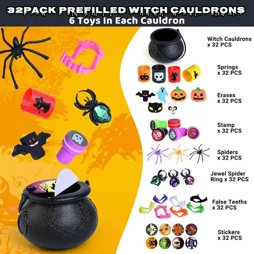 Miniatura 2 de SpringFlower 240 piezas de recuerdos de fiesta de Halloween, paquete de 30 caldero de bruja pequeño de plástico precargado, juguetes de Halloween a