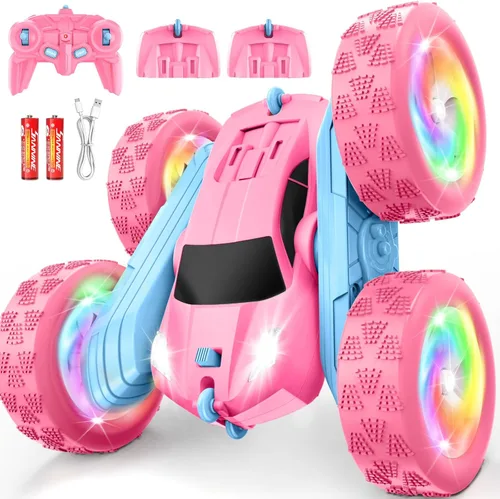 Miniatura 16 de Auto a control remoto, autos RC para niñas, rastreador RC de doble cara de 2.4 GHz con batería modular USB-C mejorada, juguetes de automóvil Rosa