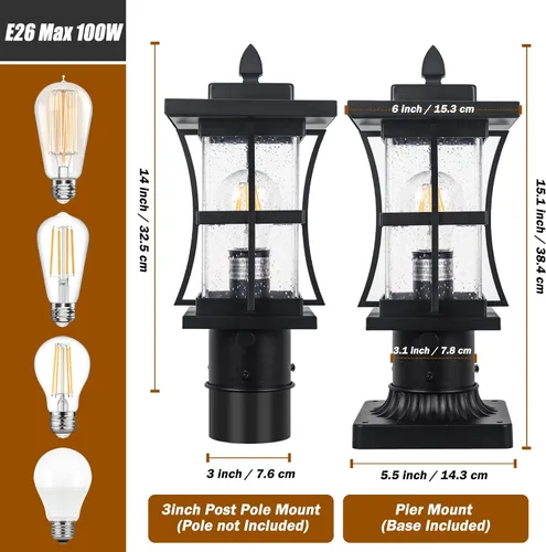 Miniatura 2 de Lámpara de poste para exteriores del atardecer al amanecer con base de montaje tipo muelle - Iluminación de poste negro para exteriores, linterna