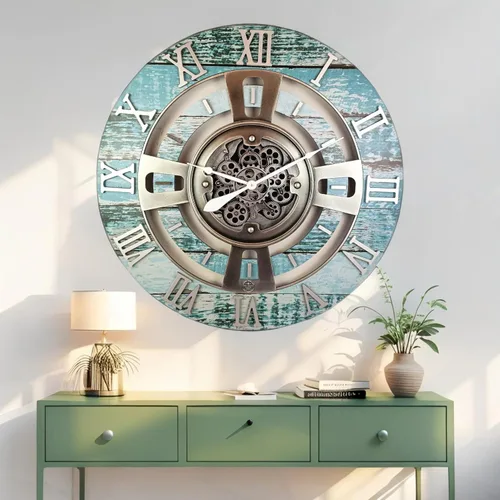 Miniatura 2 de ImprovingLife The Gears Reloj de pared con engranajes móviles reales línea Inglaterra (Verde Aguamarina, 24 pulgadas (60 cm))