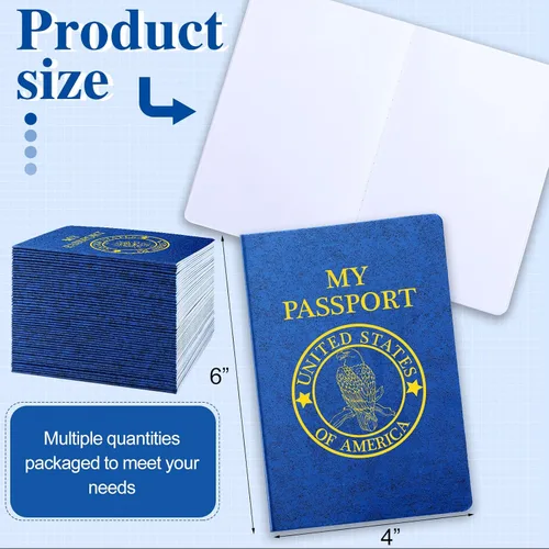 Miniatura 2 de Woanger 150 unidades de pasaporte en blanco para niños, cuaderno de pasaporte, azul a granel de 4 x 5.5 pulgadas, puerto de pase falso