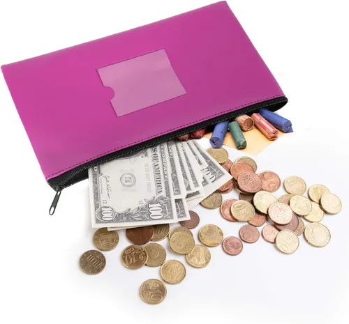Miniatura 2 de Paquete de 4 bolsas de dinero para depósito bancario, cartera de cuero sintético resistente con cremallera con ventana transparente, bolsa