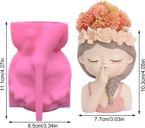 Miniatura 4 de Molde de silicona para maceta, molde creativo para macetero de cabeza de niña, moldes de hormigón para maceta, jarrón de cactus, moldes de silicona