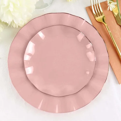Miniatura 11 de Tableclothsfactory Paquete de 10 platos redondos de plástico negro de 6 pulgadas para ensalada de postre, platos desechables con borde ondulado