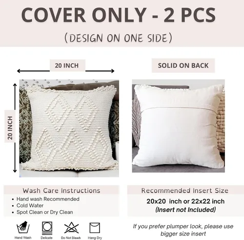 Miniatura 4 de Juego de 2 fundas de almohada decorativas grandes de 20 x 20 pulgadas, estilo bohemio, de algodón, para decoración de granja, juego de 2 fundas