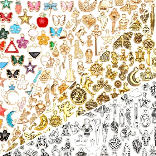 Miniatura 13 de SANNIX 200 dijes de pulsera para fabricación de joyas al por mayor a granel para hacer pulseras de esmalte chapados en oro, colgantes para hacer