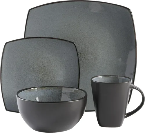 Miniatura 5 de Gibson Elite Soho Lounge - Juego de vajilla cuadrada de gres con esmalte reactivo, servicio para 4 personas (16 piezas), Eclipse Eclipse