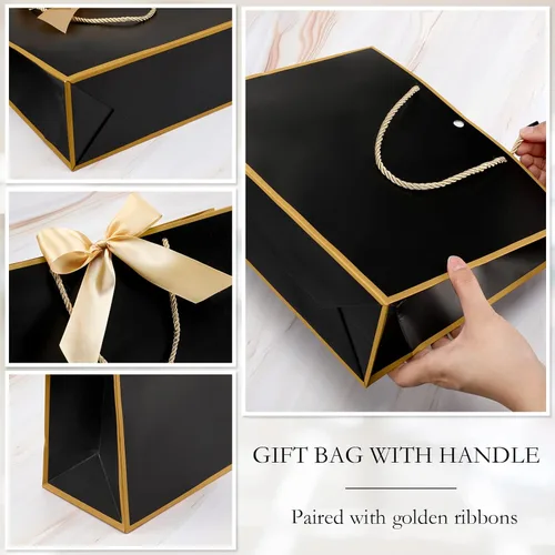 Miniatura 4 de Silkfly 24 bolsas de regalo con asas para dama de honor, 12 x 10 x 4 pulgadas, elegantes bolsas de regalo de bienvenida de boda con lazo para Negro