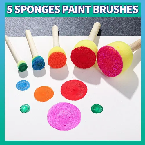 Miniatura 4 de YGDZ Pinceles de esponja para niños, 39 piezas de pinceles de esponja para niños pequeños, sellos de pintura de espuma, herramientas de dibujo