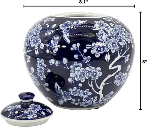 Miniatura 8 de Galt International Tarro Chinoiserie Floral Oscuro Azul de 8" con Tapa, Tarro Decorativo de Jengibre, Centro de Mesa, Tarro de Almacenamiento de Té