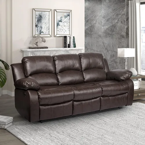 Miniatura 15 de Lexicon Baluze - Sofá reclinable doble de piel sintética suave, lengüeta de extracción manual, soporte de pared, espuma de alta densidad, marco