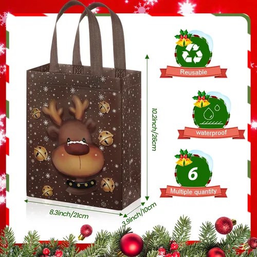 Miniatura 2 de Clysee 6 bolsas de regalo de Navidad con asas, tela no tejida, bolsas reutilizables para fiestas de Navidad, 6 estilos de 10.2 x 8.3 pulgadas