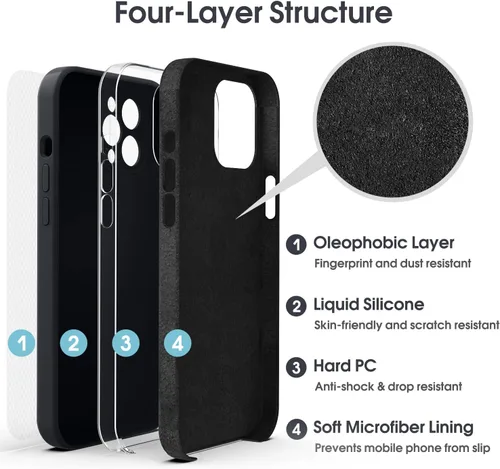 Miniatura 6 de Supdeal Funda de silicona líquida para iPhone 12 Pro Max, [protección de cámara] [antihuellas dactilares] [carga inalámbrica] Funda protectora de 4