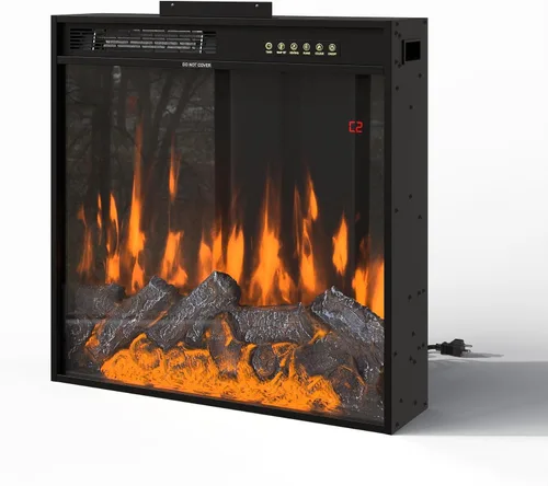 Homsee Chimenea eléctrica empotrada de 23.6 pulgadas, calentador de chimenea con control remoto, 1500/750 W, chimenea, pequeñas chimeneas con