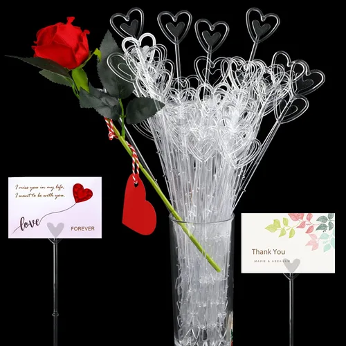 Miniatura 8 de CCINEE 100 portatarjetas de plástico con forma de tenedor transparente con forma de flores, clips de cabeza recta para ramo de boda, suministros